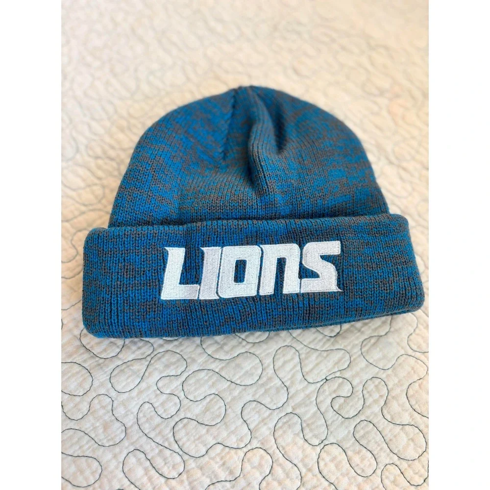 Detroit Lions Beanie‎ NFL Knit Hat Blue Grey Cuffed Embroidered Logo Men's OSFM